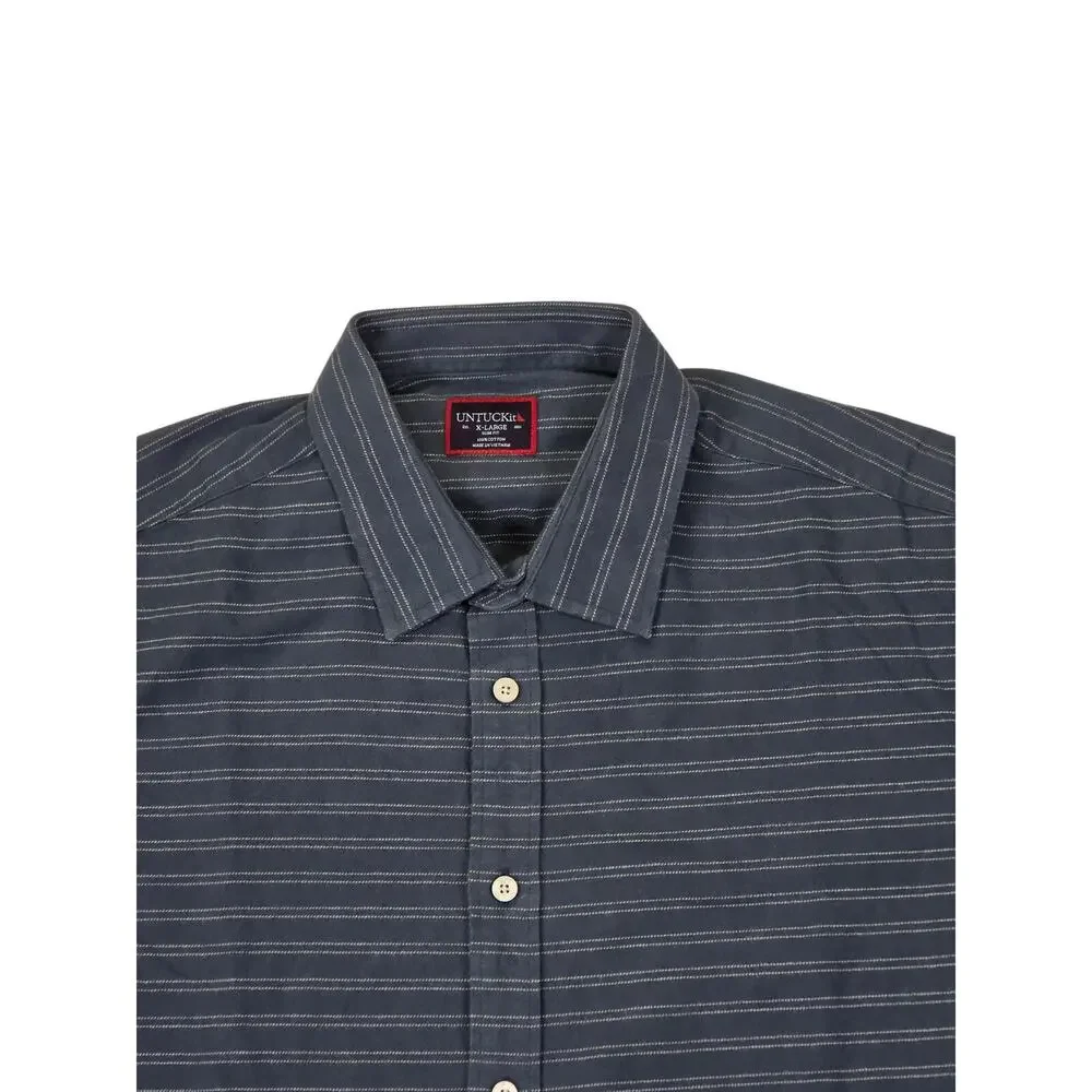 UNTUCKit Mens XL Slim Fit Long Sleeve Button Down Shirt 100% Cotton Grey Stripe